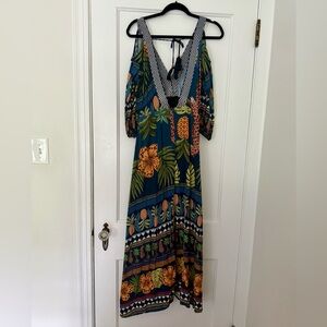 EUC - Brazil Tropical Print Maxi Dress - Blue and Orange